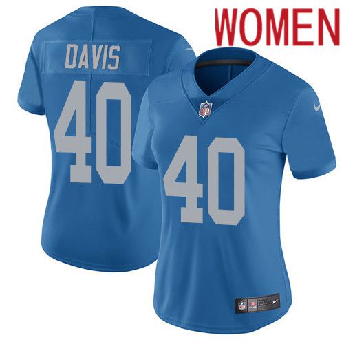 Women Detroit Lions #40 Jarrad Davis Nike Blue Alternate Vapor Limited NFL Jersey